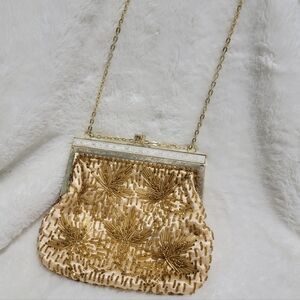 Elegant Gold Beaded Clutch